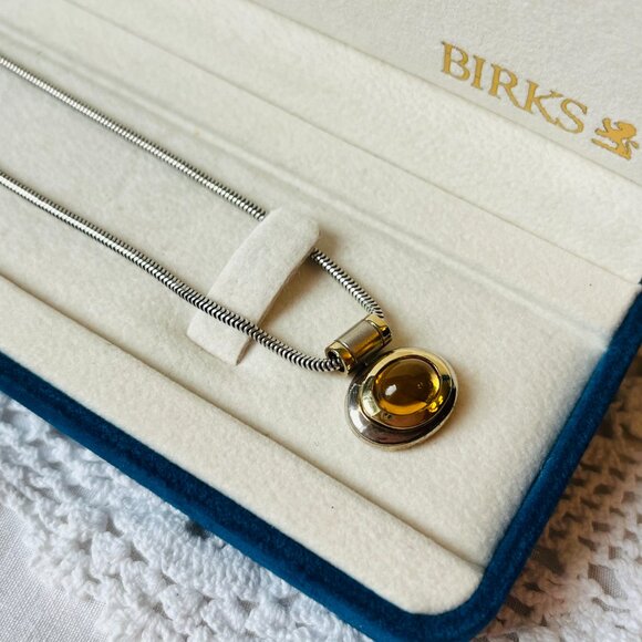 Birks 18K Sterling Citrine Omega Necklace and Earrings Set - Picture 3 of 15